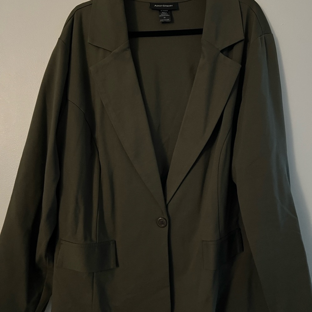 Ashley Stewart Green Blazer Lightweight Open-Front Design